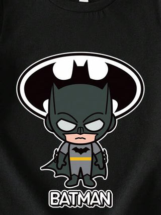 BATMAN X SHEIN تي شيرت كاجوال قصير الأكمام بياقة طاقم مناسب للصيف للأولاد الصغار
