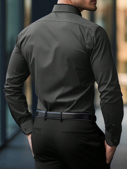 Manfinity Homme قميص رجالي أبيض أنيق بأزرار أمامية للتسوق والاستخدام العادي