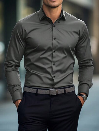 Manfinity Homme قميص رجالي أبيض أنيق بأزرار أمامية للتسوق والاستخدام العادي