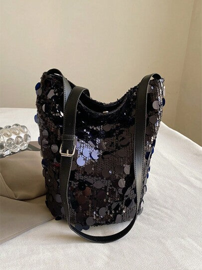 حقيبة دلو قابلة للتعديل بأشرطة من الترتر، حقيبة كتف براقة بالترتر العصرية، حقيبة كبيرة مطرزة بالترتر شخصية، حقيبة سفر أنيقة