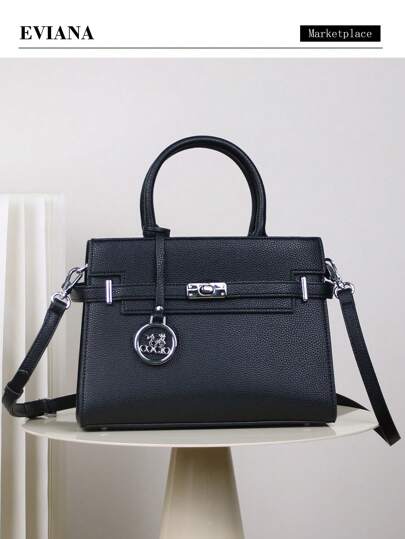 حقيبة يد أنيقة فاخرة للسيدات موضة جديدة 2025، حقيبة كاجوال على الكتف، حقيبة عمل أنيقة للسيدات، سعة كبيرة، تصميم قفل بنقشة حصوية سوداء