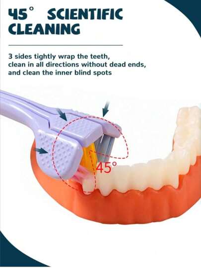 قطعة واحدة فرشاة أسنان ذات زاوية 45 درجة من ثلاث جوانب, فرشاة أسنان ذات تنظيف عميق 3x مع كاشط للسان، فرشاة أسنان للأزواج في البيت للاستخدام اليومي في الحمام، ديكور صيفي
