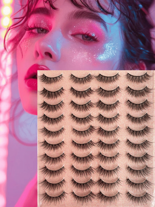 Beauty Showme 40 قطعة مجموعة رموش مستعارة عين القطة الكلاسيكية 12مم من بيرلا، الأفضل للغرض ذات لون شفاف، مع شريط رموش ملون بني قابل لإعادة الاستخدام ومموج بشكل كرتوني