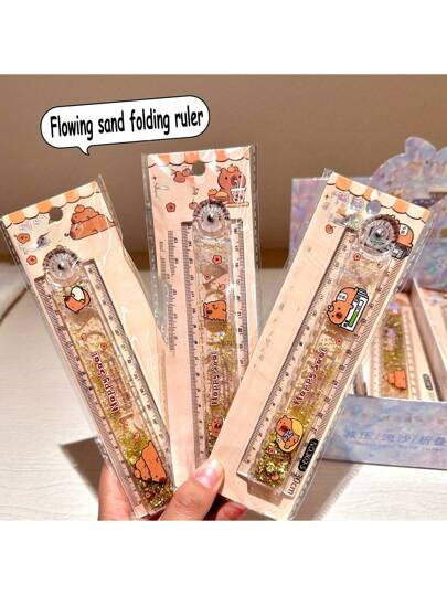 أدوات مكتبية ومدرسية قطعة واحدة مسطرة قابلة للطي بتصميم رمال قابلة للتشكيل من البلاستيك الشفاف بتصميم وحيد القرن المائي، أدوات قرطاسية ذات طابع جمالي للطلاب وأغراض الامتحانات - متعددة الألوان ، الموسم البدائي ، لوازم المدرسة ، العودة إلى المدرسة