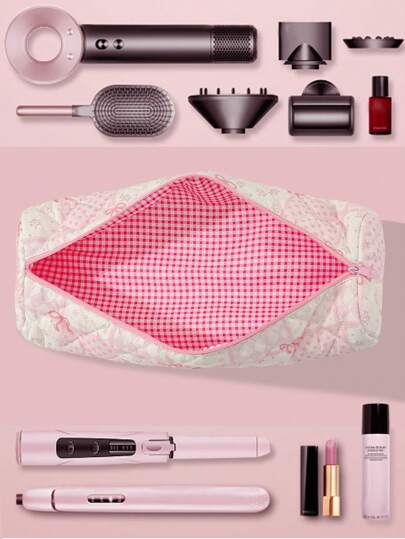 زجاجة شعر زهري ذات نقشات فراشة وزهور لتخزين مفرد مجفف الشعر والبالصات للسفر، حقيبة تخزين متعددة الوظائف للماكياج، ملحقات العناية الشخصية، حقيبة سفر كبيرة السعة مقاومة للغبار لحفظ أدوات تصفيف الشعر الكهربائية