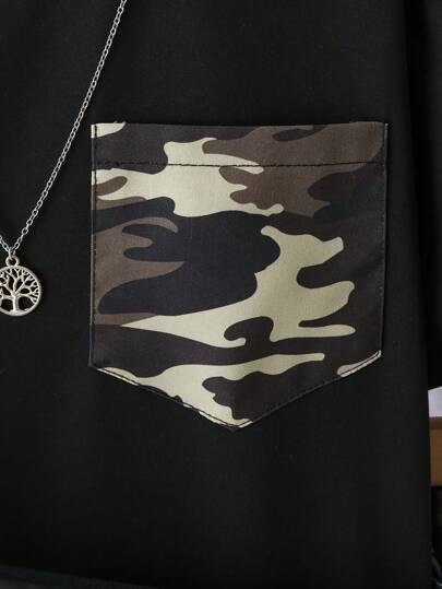 بنطال وطقم تي شيرت فضفاض سترة كامو صيفي مع جيوب وحقيبة للأولاد بعمر المراهقة