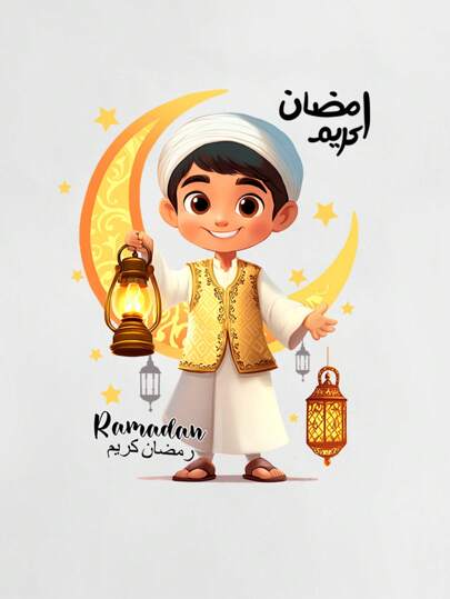 Manfinity Homme تي شيرت كاجوال بأكمام قصيرة وتصميم رسوم متحركة للشهر الكريم، طبعة رمضان المباركة، بحاجة ضيق، مناسب كهدية للأب والعائلة المتطابقة