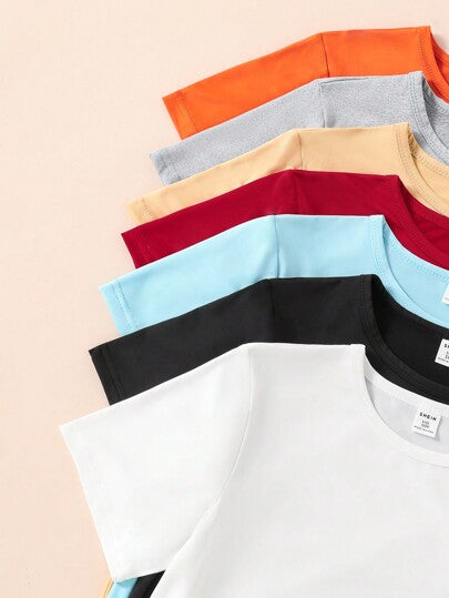 SHEIN 7 قطع/مجموعة قمصان من الأفرول التريكو الكاجوال متعددة الألوان للفتيان المراهقين