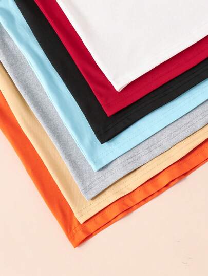 SHEIN 7 قطع/مجموعة قمصان من الأفرول التريكو الكاجوال متعددة الألوان للفتيان المراهقين