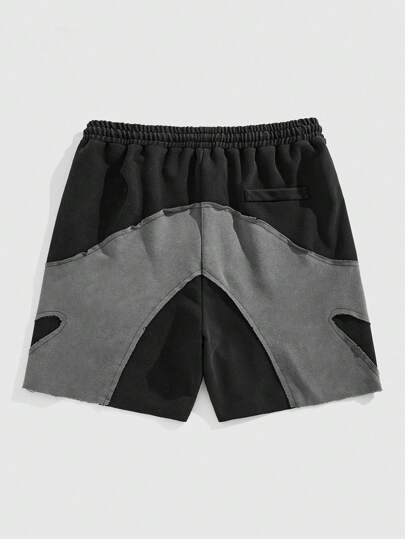 ROMWE MEN Grunge Punk شورت كاجوال قصير للرجال أحادي اللون متناسق مع ربطة سير، يناسب الاستعمال اليومي