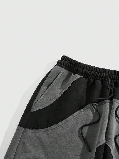 ROMWE MEN Grunge Punk شورت كاجوال قصير للرجال أحادي اللون متناسق مع ربطة سير، يناسب الاستعمال اليومي