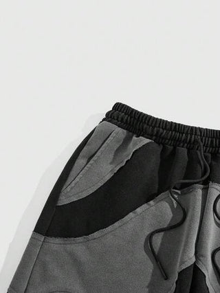 ROMWE MEN Grunge Punk شورت كاجوال قصير للرجال أحادي اللون متناسق مع ربطة سير، يناسب الاستعمال اليومي