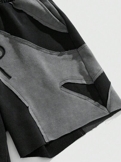 ROMWE MEN Grunge Punk شورت كاجوال قصير للرجال أحادي اللون متناسق مع ربطة سير، يناسب الاستعمال اليومي