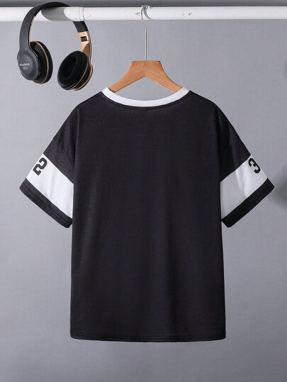 SHEIN تي شيرت تي شيرت صبياني غير رسمي للرياضة مطبوع برسومات لفئة المراهقين