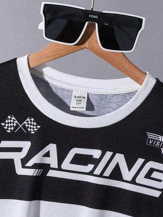SHEIN تي شيرت تي شيرت صبياني غير رسمي للرياضة مطبوع برسومات لفئة المراهقين