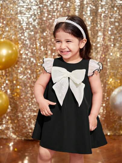 فساتين بيبي فستان بنات رضع منسوج بفيونكة، مناسب لحفلات عيد الميلاد والتجمعات