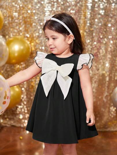 فساتين بيبي فستان بنات رضع منسوج بفيونكة، مناسب لحفلات عيد الميلاد والتجمعات