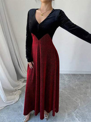 Modelyn فستان سهرة طويل للنساء من الفيلكور الأسود بخيوط فضية بأكمام طويلة وقصة أ مناسب للشتاء وحفلات رأس السنة الجديدة، فستان طويل لحفلات المساء