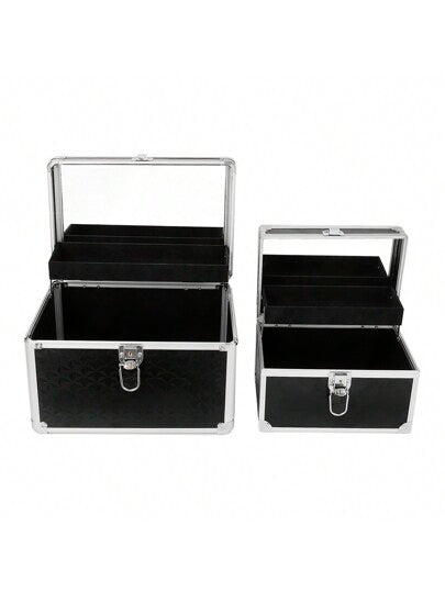 صندوق تخزين المستحضرات التجميلية بمرآة للسفر ، حالة تخزين المكياج بمرآة ، حالة تجميل محمولة قابلة للقفل لتخزين المكياج والمجوهرات وأدوات التجميل