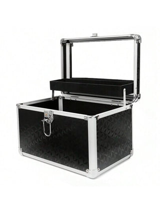 صندوق تخزين المستحضرات التجميلية بمرآة للسفر ، حالة تخزين المكياج بمرآة ، حالة تجميل محمولة قابلة للقفل لتخزين المكياج والمجوهرات وأدوات التجميل