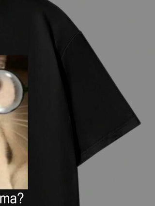 تي شيرت قصير الأكمام بياقة مستديرة للأولاد المراهقين بطبعات قطة وأحرف اللغة، بليبس صيفي