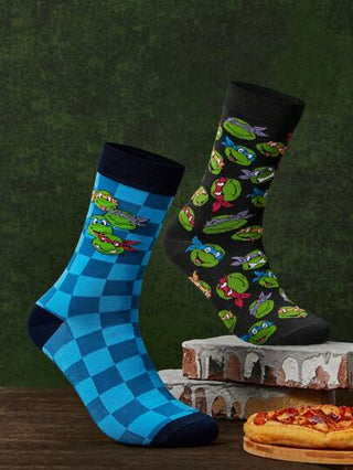 TEENAGE MUTANT NINJA TURTLES X SHEIN زوجان من الجوارب العصرية المنفذة للتهوئة مانعة الانزلاق ناعمة ذات نمط شبكي للكاحل الأوسط ، قوام الكعب والأصابع معزز، متينة لجميع الفصول، أسود وأزرق مناسبة للجنسين