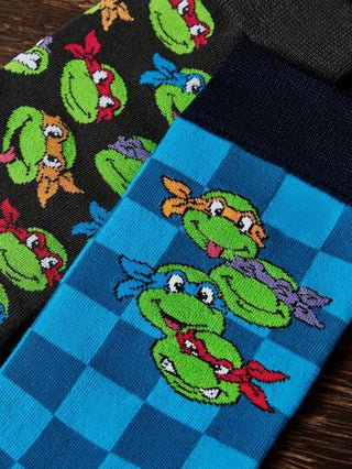 TEENAGE MUTANT NINJA TURTLES X SHEIN زوجان من الجوارب العصرية المنفذة للتهوئة مانعة الانزلاق ناعمة ذات نمط شبكي للكاحل الأوسط ، قوام الكعب والأصابع معزز، متينة لجميع الفصول، أسود وأزرق مناسبة للجنسين