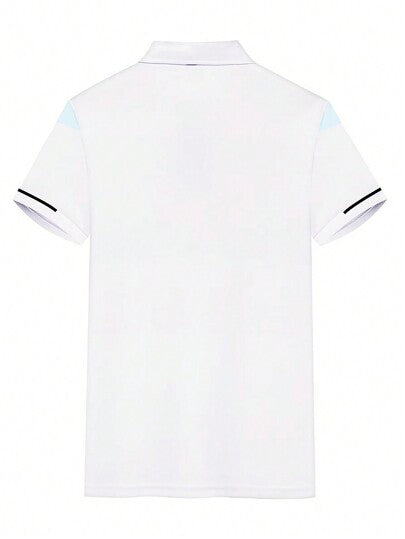 Manfinity Homme ملابس علوية أساسي للرجال بأكمام قصيرة، زر معدني أمامي، للاستخدام اليومي