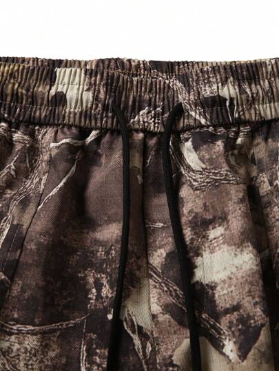 Manfinity Hypemode بنطلون كارجو سفلي فضفاض رجالي مع جيوب وخصر قابل للسحب