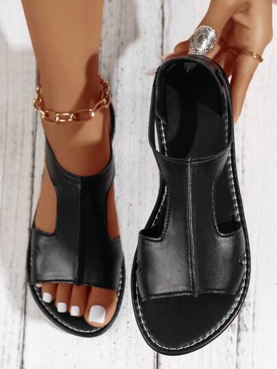 صندل خفيف نسائي مقاس كبير مفتوح من الأمام مع أربطة مرنة خلفية