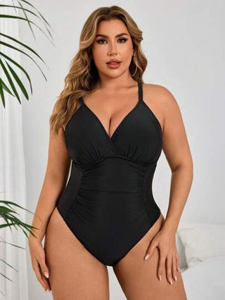 Swim Lushoire بدلة سباحة قطعة واحدة مقاسات كبيرة، باللون الأسود مع كشكشة في الخصر، تصميم بسيط للارتداء اليومي والشاطئ المنتجعات، مناسبة للعطلات الصيفية