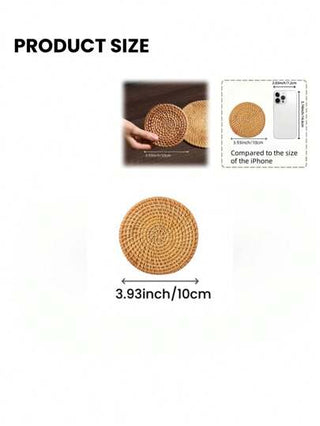 SHEIN 6 طقم قواعد سفرة يدوية مصنوعة من الخيزران بتصميم كرم الخريف، بطانات مقاومة للحرارة للمطبخ والسفرة، اكسسوارات خشبية لتخزين الشاي، عيد الحب، زفاف عيد الحب، عيد الميلاد