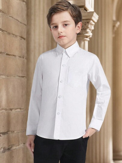 قميص أكمام طويلة للأولاد المراهقين, قميص زي حفل الزفاف، قميص حفلة باللون الأبيض، المقاس من 6 إلى 16 سنة