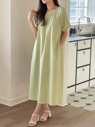 DAZY فستان سيدة كاجوال أنيق طويل أكمام قصيرة فستان صيفي