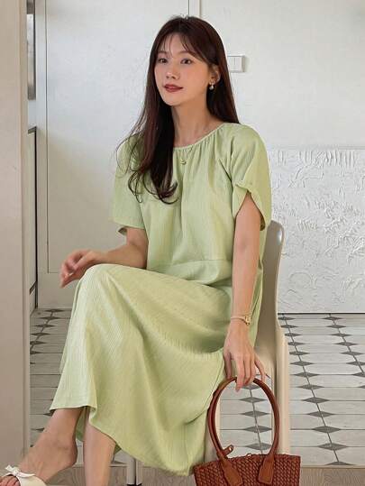 DAZY فستان سيدة كاجوال أنيق طويل أكمام قصيرة فستان صيفي