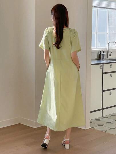 DAZY فستان سيدة كاجوال أنيق طويل أكمام قصيرة فستان صيفي