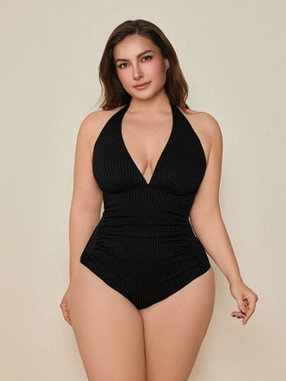 Swim Lushoire قطعة واحدة من ملابس السباحة الكاملة بقصة الصدر مع نسيج متموج لحجم كبير للصيف والعطلات الشاطئ