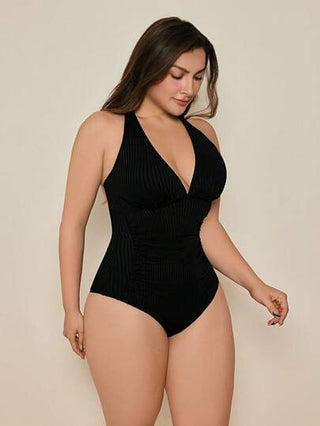 Swim Lushoire قطعة واحدة من ملابس السباحة الكاملة بقصة الصدر مع نسيج متموج لحجم كبير للصيف والعطلات الشاطئ