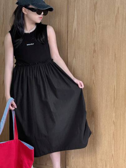 تيشيرتات بناتي DAZY فستان كاجوال صيفي بدون أكمام مطبوع بالحروف للفتيات بعمر المراهقة