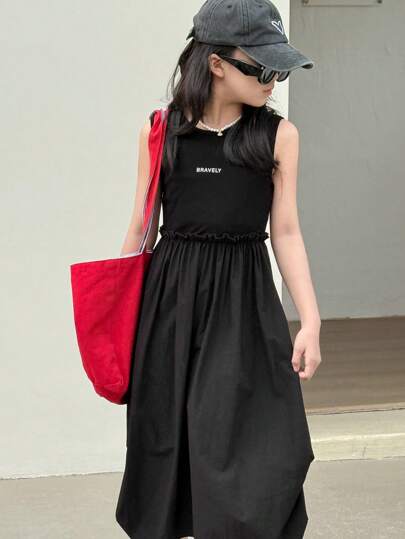 تيشيرتات بناتي DAZY فستان كاجوال صيفي بدون أكمام مطبوع بالحروف للفتيات بعمر المراهقة