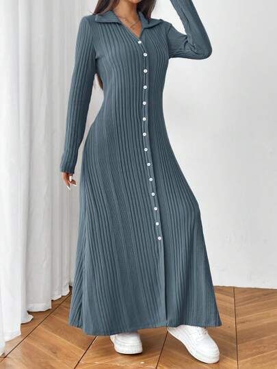 Mulvari فستان كاجول طويل وحيد الصدر بياقة صوان و أكمام طويلة للنساء