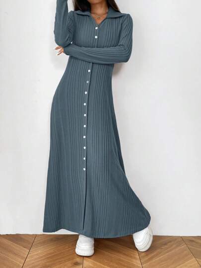 Mulvari فستان كاجول طويل وحيد الصدر بياقة صوان و أكمام طويلة للنساء