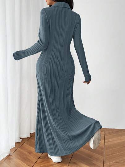 Mulvari فستان كاجول طويل وحيد الصدر بياقة صوان و أكمام طويلة للنساء