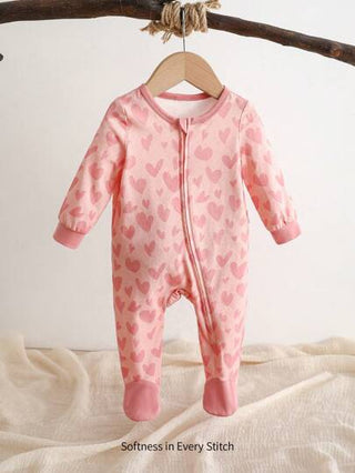 Cozy Pixies رومبير ناعم بأكمام طويلة مع بنطال للرضيع البنت الجديد مزين بنقشة قلب مصنوع بالإبرة، إطلالة عيد الحب، هدية عيد الحب