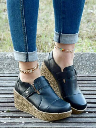 حذاء لوفرز للنساء يمكن ارتدائه في كل الفصول، قاع سميك مانع للماء ذو منصة، أنيق وبسيط بتصميم إسفين، موضة بانك مريحة ذات بطانة ناعمة وضحلة