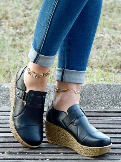 حذاء لوفرز للنساء يمكن ارتدائه في كل الفصول، قاع سميك مانع للماء ذو منصة، أنيق وبسيط بتصميم إسفين، موضة بانك مريحة ذات بطانة ناعمة وضحلة