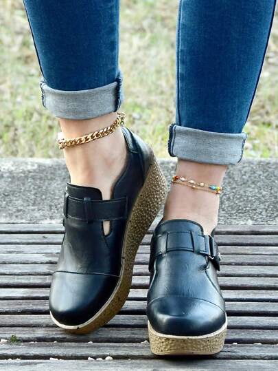 حذاء لوفرز للنساء يمكن ارتدائه في كل الفصول، قاع سميك مانع للماء ذو منصة، أنيق وبسيط بتصميم إسفين، موضة بانك مريحة ذات بطانة ناعمة وضحلة