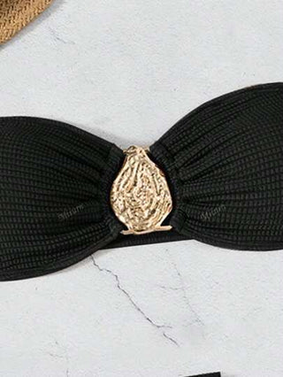 3 قطع ملابس السباحة المكونة من صدرية وسروال بيكيني جديدة موضة باللون البني للنساء، بشكل حلقة للرقبة، مناسبة لحمام الشمس في الصيف