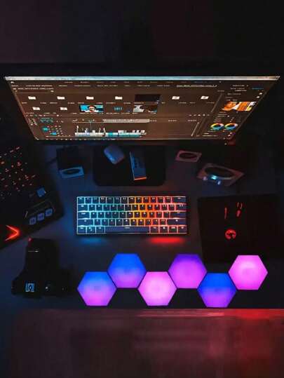 مصباح نحلي خلوي ذكي يعمل بالليد الأشباه الضوئية، مصباح ليلي أجواء رومانسية لغرفة النوم والمكتب، إضاءة خلفية حائط سداسية، أبعاد خلاقة، يعمل باللمس أو بجهاز التحكم عن بعد