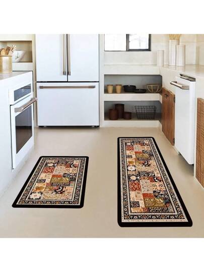 مجموعة سجاد مطبوع بطراز عتيق ورائع للمطبخ ، قطعة/قطعتين. سجادة من البوليستر غير قابلة للانزلاق وماصة قابلة للغسيل، ذات طابع بوهيمي، قابلة للغسيل في الغسالة، مناسبة للغرفة المعيشة والنوم والممر والغرفة المخصصة للغسيل، ديكور منزلي